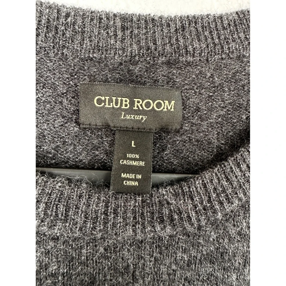 Club Room Luxury Mens 100% Cashmere Crew Neck Sweater Charcoal Gray Large